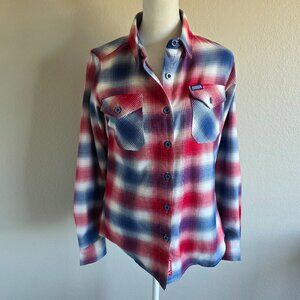 DIXXON Flannel Co Shirt Red White Blue Plaid The Barbicide D-Tech Women Size S